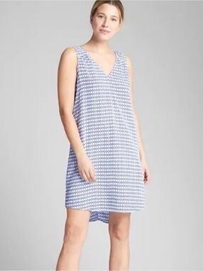 GAP Blue & White Geometric Sleeveless Shift Dress | Size Large | Summer Dress